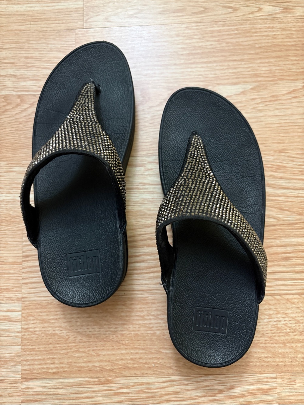 FitFlop Black Sandals with Gold stones Straps